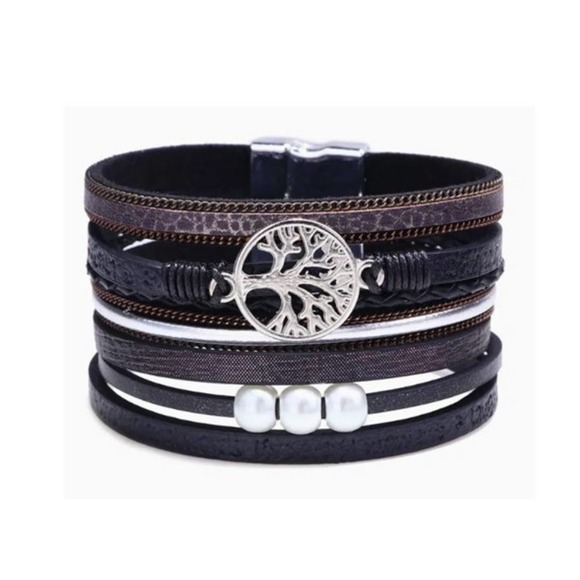 Hollow Tree of Life Inspirational Faux Pearl Women's PU Leather Bracelet - Picture 1 of 5
